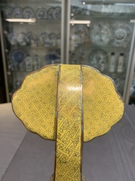 A Chinese cloisonn&eacute; yellow-ground 'peach and shou' ruyi sceptre, Republic