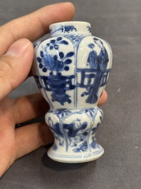 Seven Chinese miniature blue and white vases, Kangxi and later