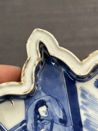 A fine Chinese blue and white sweetmeat set with figural design, Kangxi