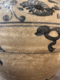 Two Chinese blue and white Swatow jars with dragons and flowers, Ming