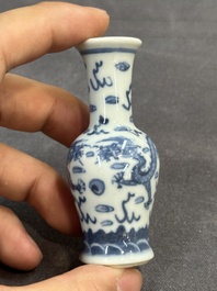 Seven Chinese miniature blue and white vases, Kangxi and later