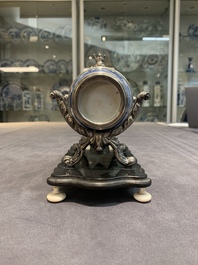 A Dutch silver-mounted Chinese blue and white barrel, silver dated 1857, Kangxi