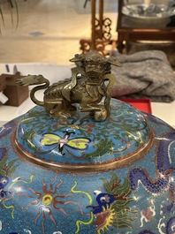 A large Chinese cloisonn&eacute; 'dragon' tripod censer and cover, Republic