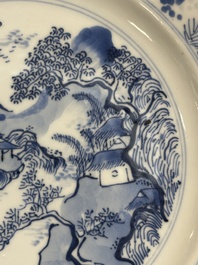 A Chinese blue and white 'Master of the Rocks' plate, Kangxi