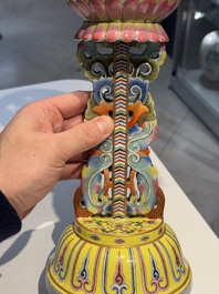 A large Chinese famille rose Buddhist emblem altar ornament, Qianlong mark and of the period