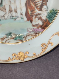 A pair of Chinese export famille rose 'The judgement of Paris' plates, Qianlong