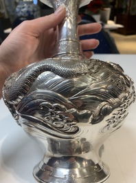 A Japanese silver 'dragon' vase, signed Mitsuhisa, Meiji, 19th C.
