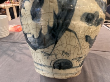 Two Chinese blue and white Swatow jars with dragons and flowers, Ming