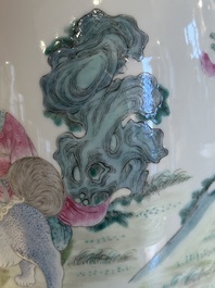 A Chinese famille rose vase with figural design, Qianlong mark, 19th C