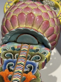 A large Chinese famille rose Buddhist emblem altar ornament, Qianlong mark and of the period