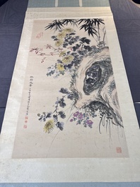 Wang Xuetao 王雪濤 (1903-1982): 'Rocks and flowers', ink and colour on paper, dated 1847