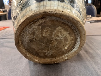 Two Chinese blue and white Swatow jars with dragons and flowers, Ming