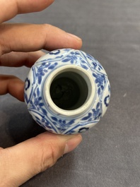 Seven Chinese miniature blue and white vases, Kangxi and later