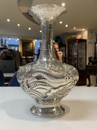 A Japanese silver 'dragon' vase, signed Mitsuhisa, Meiji, 19th C.