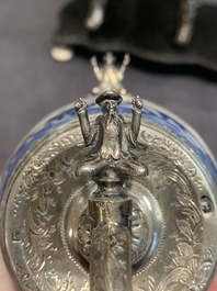 A Dutch silver-mounted Chinese blue and white barrel, silver dated 1857, Kangxi