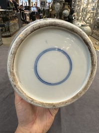 A Chinese blue and white vase with ladies and playing boys in a garden, 19th C.