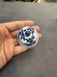 A pair of Chinese blue and white 'Long Eliza' vases and covers, jade mark, Kangxi