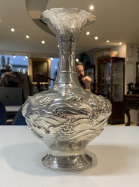 A Japanese silver 'dragon' vase, signed Mitsuhisa, Meiji, 19th C.