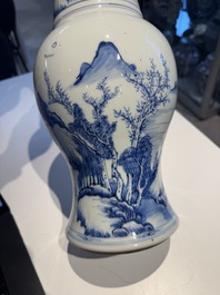 A Chinese blue and white 'landscape' 'yenyen' vase, Kangxi