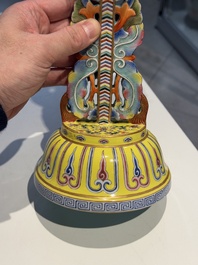 A large Chinese famille rose Buddhist emblem altar ornament, Qianlong mark and of the period