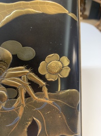 A Japanese lacquerware suzuribako or writing box depicting a crab, Meiji, 19th C.