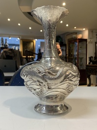 A Japanese silver 'dragon' vase, signed Mitsuhisa, Meiji, 19th C.