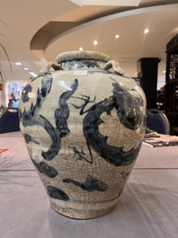 Two Chinese blue and white Swatow jars with dragons and flowers, Ming