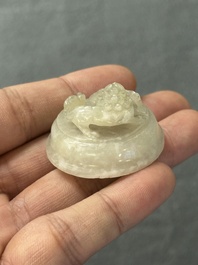 Two Chinese celadon jade censers, a snuff bottle and a two-handled cup, Ming and later