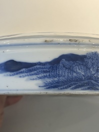 A rare Chinese blue and white cylindrical box and cover for the Chinese or Thai market, Jin Tang Fa Ji 錦堂發記 mark, Daoguang