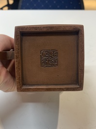 Two Chinese Yixing stoneware teapots with inscriptions, Chen Mingyuan 陳鳴遠 mark, 19th C.