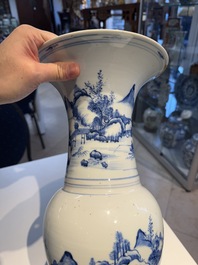 A Chinese blue and white 'landscape' 'yenyen' vase, Kangxi