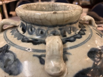 Two Chinese blue and white Swatow jars with dragons and flowers, Ming
