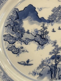 A Chinese blue and white 'Master of the Rocks' plate, Kangxi