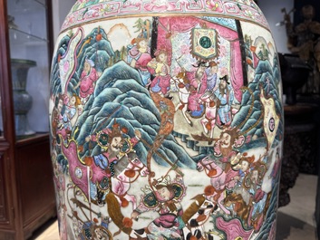 A massive Chinese Canton famille rose 'Romance of the Three Kingdoms' vase, 19th C.