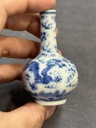 Seven Chinese miniature blue and white vases, Kangxi and later