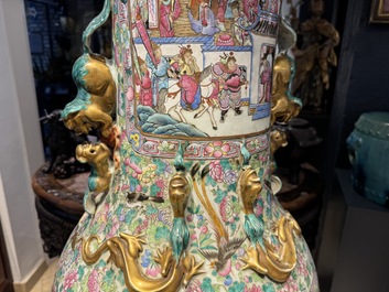 A massive Chinese Canton famille rose 'Romance of the Three Kingdoms' vase, 19th C.
