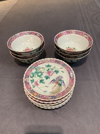 Six Chinese famille rose 'phoenix and peony' bowls and plates for the Straits or Peranakan market, Republic