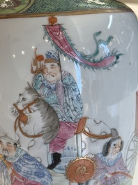 A Chinese famille rose vase with figural design, Qianlong mark, 19th C