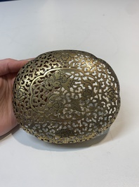 A Chinese bronze 'landscape' handwarmer, Qiu Fuxi 丘福禧 mark, 19th C.