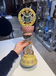 A large Chinese famille rose Buddhist emblem altar ornament, Qianlong mark and of the period