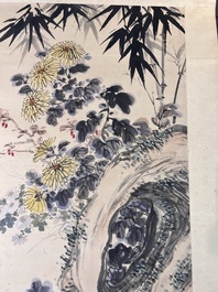 Wang Xuetao 王雪濤 (1903-1982): 'Rocks and flowers', ink and colour on paper, dated 1847