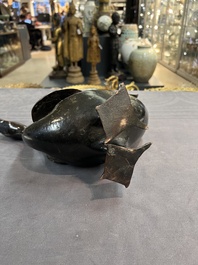 A Chinese bronze duck-form incense burner, Ming