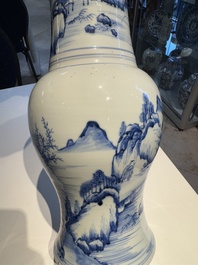 A Chinese blue and white 'landscape' 'yenyen' vase, Kangxi