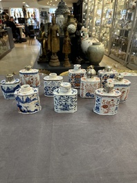 Ten Chinese Imari-style, blue and white tea caddies, Kangxi/Yongzheng