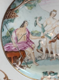 A pair of Chinese export famille rose 'The judgement of Paris' plates, Qianlong