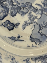 A Chinese blue and white 'Master of the Rocks' plate, Kangxi