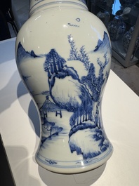 A Chinese blue and white 'landscape' 'yenyen' vase, Kangxi