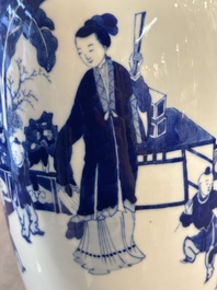 A Chinese blue and white vase with ladies and playing boys in a garden, 19th C.