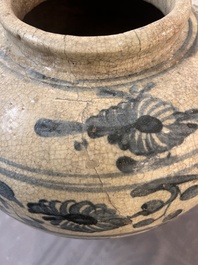Two Chinese blue and white Swatow jars with dragons and flowers, Ming
