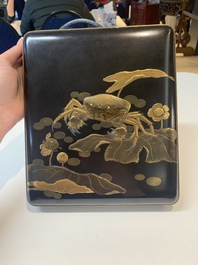 A Japanese lacquerware suzuribako or writing box depicting a crab, Meiji, 19th C.